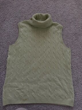 Charter Club Sage Green Sleeveless Cable-Knit Turtleneck Vest